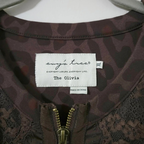 EVY'S TREE Leopars Knit Pieced Jacket, Lace Front Panel, Chocolate Brown, XL - Picture 6 of 16